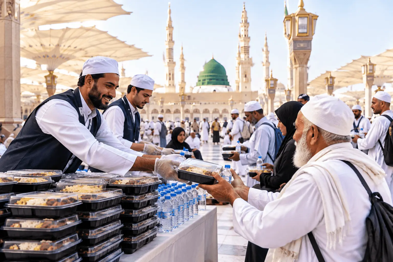Prepared meal boxes for Umrah pilgrims and visiting groups in Madinah